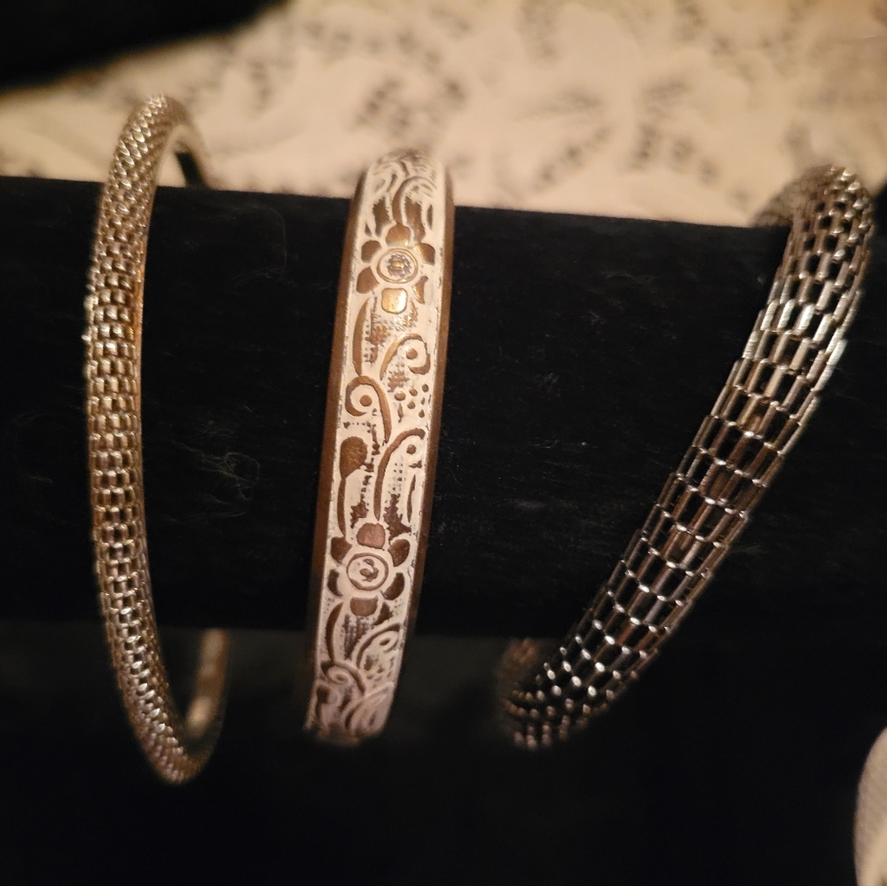 Silver and Gold Bangle Set - Picture 2 of 2